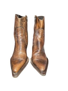 Vero Cuoio Brown Distressed Leather Western Zip Boots Sz 38